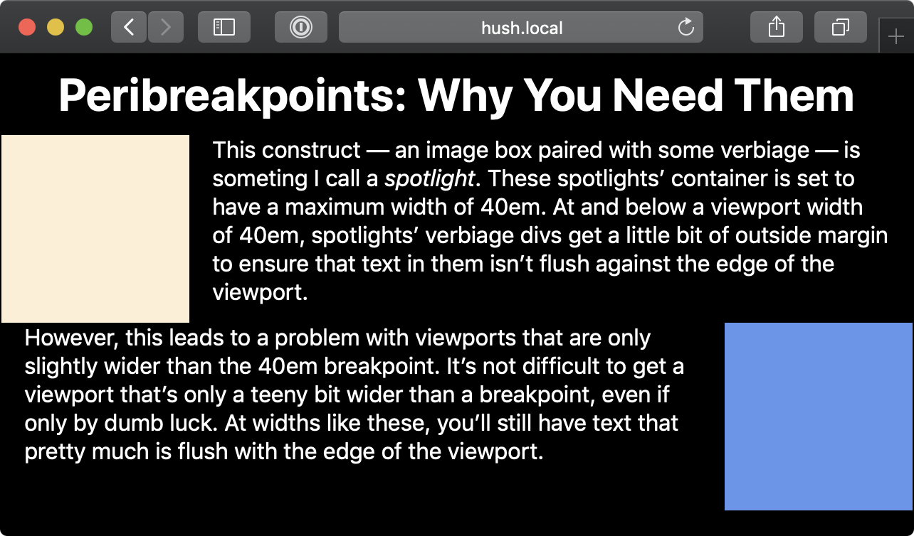 A screenshot of a browser using a peribreakpoint in its design